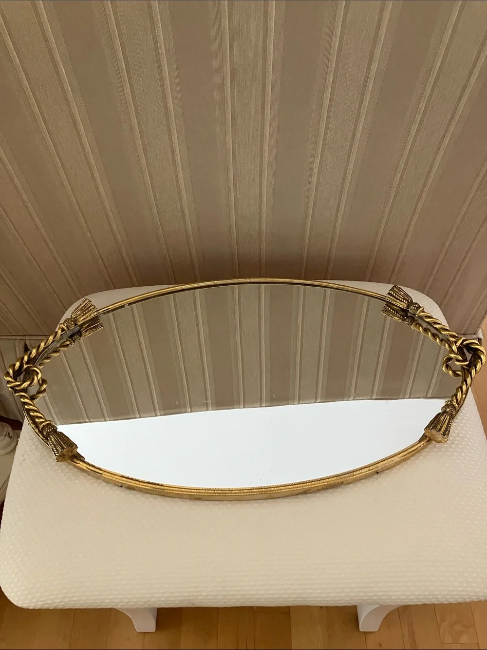 Vintage Hollywood Regency Oval Filigree Vanity Mirror Tray. Popular in MCM